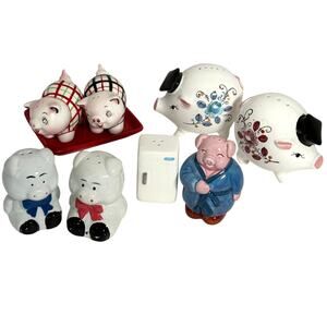 Lot 4 Pigs Ceramic Salt Pepper Shakers Vintage Plaid Tray Bling Grad Fridge